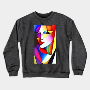 "The Model" - Vibrant Abstract Cubism Art of a Woman's Face Crewneck Sweatshirt